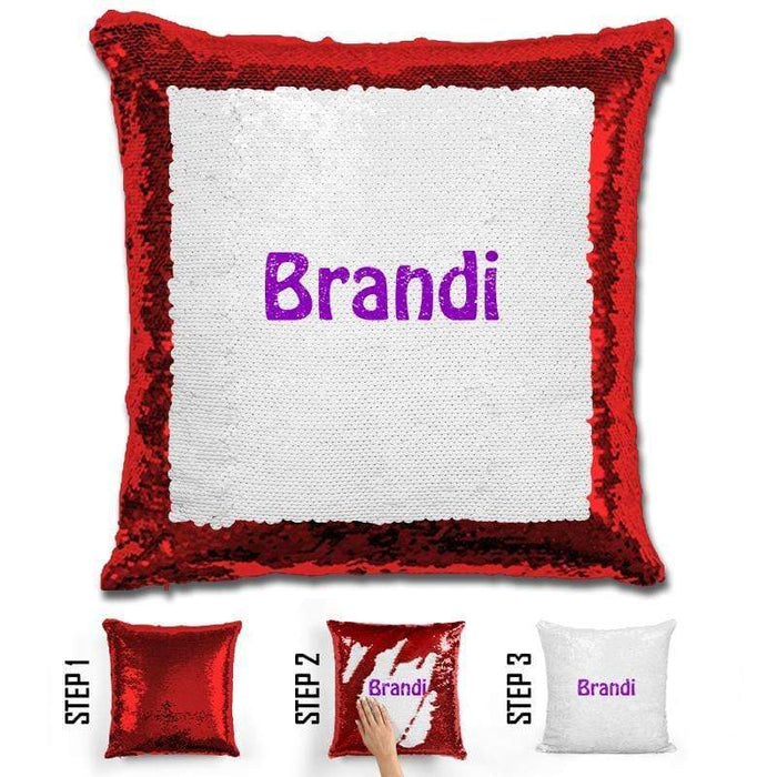 Custom Name Personalized Magic Sequin Pillow Pillow GLAM Red Purple 