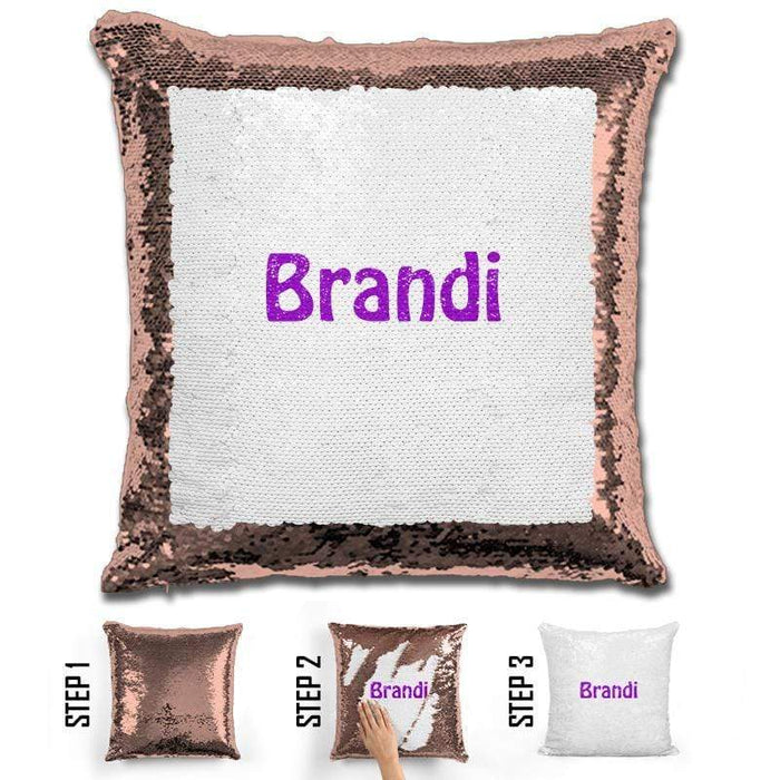 Custom Name Personalized Magic Sequin Pillow Pillow GLAM Rose Gold Purple 