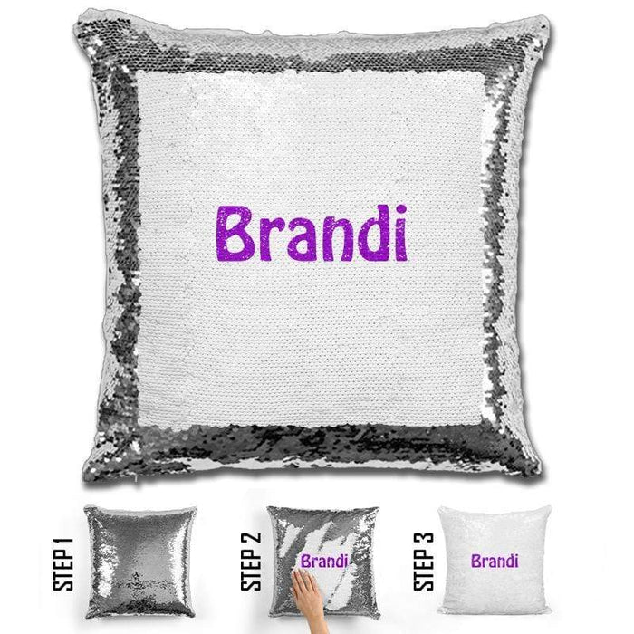 Custom Name Personalized Magic Sequin Pillow Pillow GLAM Silver Purple 