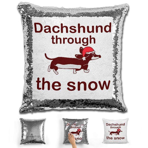 Dachshund Through The Snow Magic Sequin Pillow Pillow GLAM 