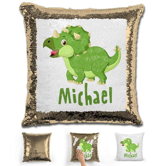 Dinosaur Personalized Magic Sequin Pillow Pillow GLAM Gold 