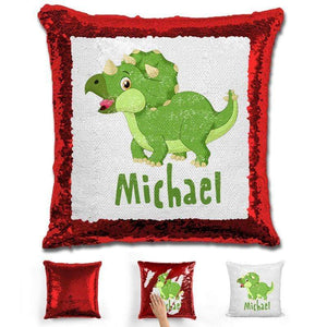 Dinosaur Personalized Magic Sequin Pillow Pillow GLAM Red 