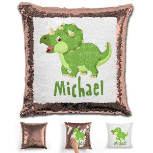 Dinosaur Personalized Magic Sequin Pillow Pillow GLAM Rose Gold 