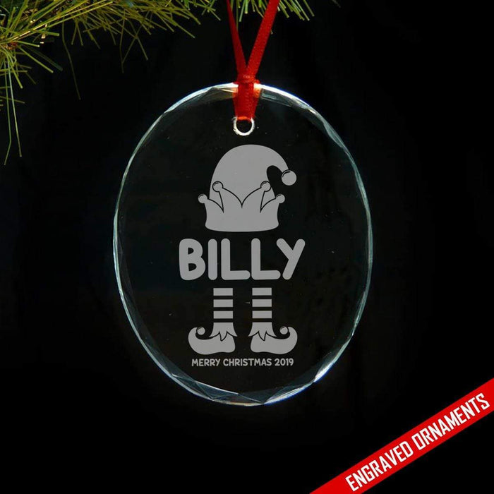 Elf Kids PERSONALIZED Engraved Glass Ornament ZLAZER Oval Ornament 