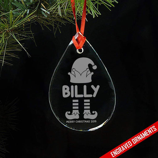 Elf Kids PERSONALIZED Engraved Glass Ornament ZLAZER Tear Drop Ornament 