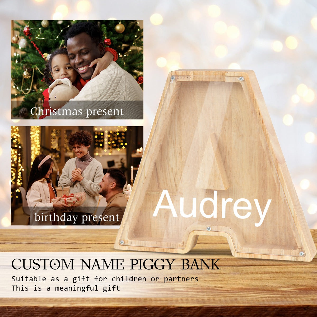 Wooden Letter Money Bank Customized Initial Piggy Bank Personalized Coin Bank with Name Engraved Gift for Kids