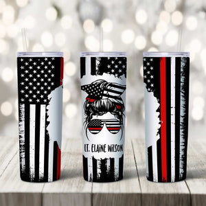 female firefighter personalized gift thin red line patriotic flag tumbler