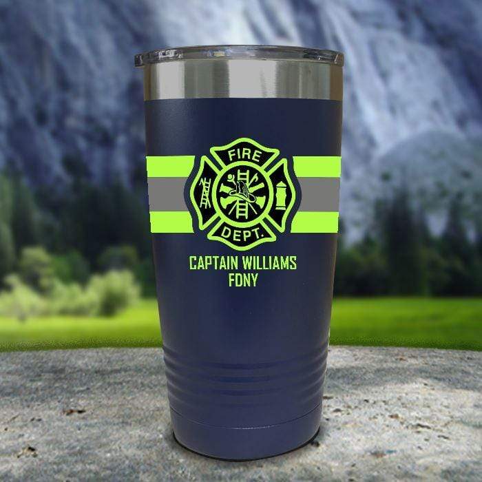 Personalized Firefighter FULL Wrap Color Printed Tumblers Tumbler ZLAZER 20oz Tumbler Navy 