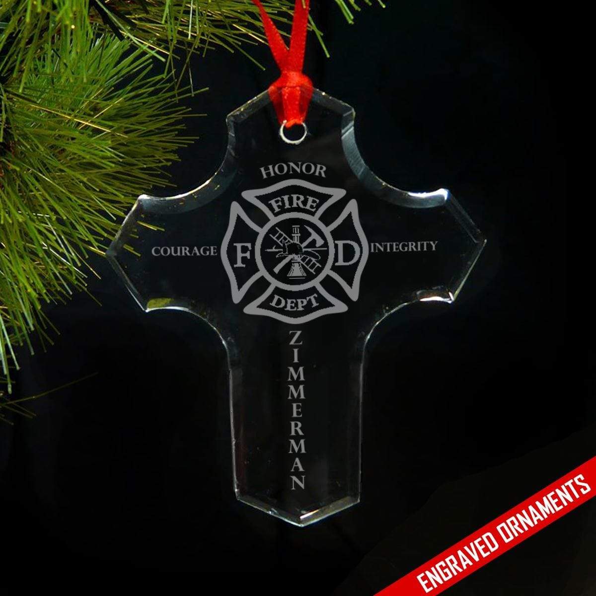Firefighter PERSONALIZED Cross Premium Engraved Glass Ornament ZLAZER Cross Ornament 