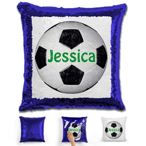 Soccer Personalized Magic Sequin Pillow Pillow GLAM Blue Green 