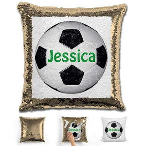 Soccer Personalized Magic Sequin Pillow Pillow GLAM Gold Green 