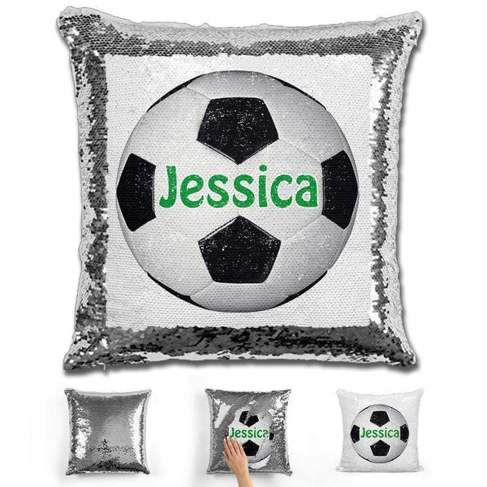 Soccer Personalized Magic Sequin Pillow Pillow GLAM Silver Green 