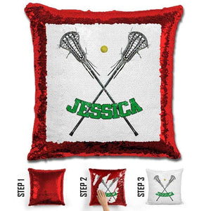 Lacrosse Personalized Magic Sequin Pillow Pillow GLAM Red Green 
