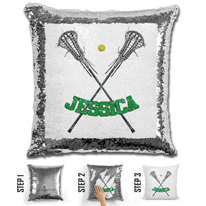 Lacrosse Personalized Magic Sequin Pillow Pillow GLAM Silver Green 