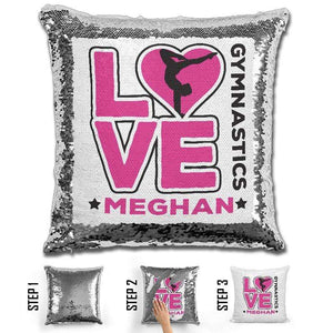 Personalized LOVE Gymnastics Magic Sequin Pillow Pillow GLAM Pink 
