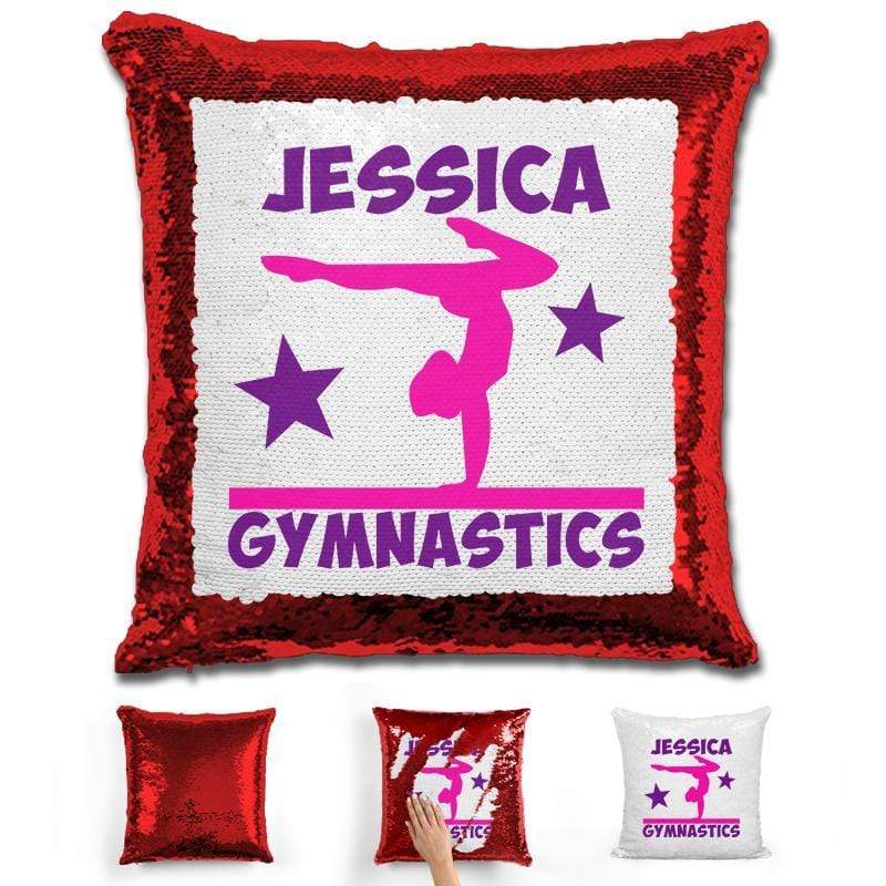 Gymnastics Personalized Magic Sequin Pillow Pillow GLAM Red 