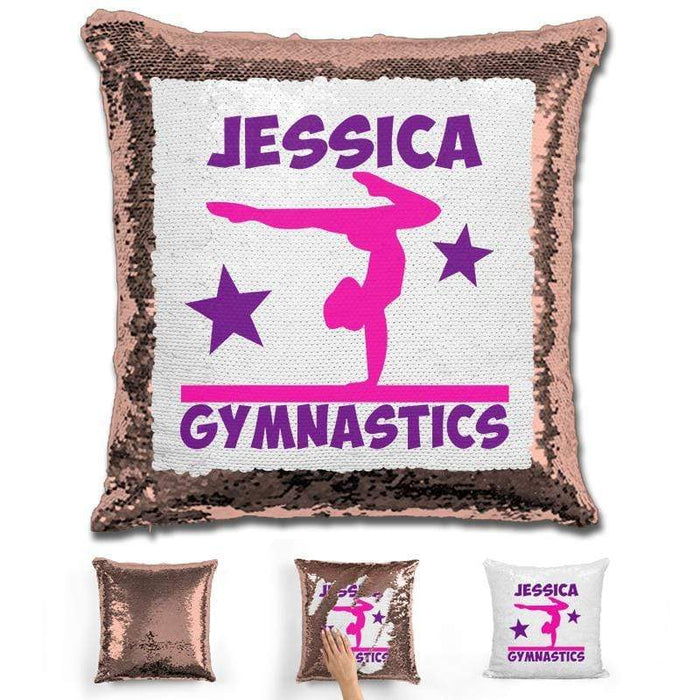 Gymnastics Personalized Magic Sequin Pillow Pillow GLAM Rose Gold 