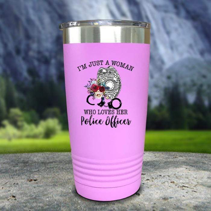 Just A Woman Who Loves Her Police Officer Color Printed Tumblers Tumbler ZLAZER 