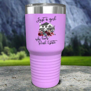 Just A Woman Who Loves Real Estate Color Printed Tumblers Tumbler Nocturnal Coatings 30oz Tumbler Lavender 
