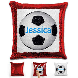 Soccer Personalized Magic Sequin Pillow Pillow GLAM Red Light Blue 