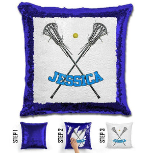 Lacrosse Personalized Magic Sequin Pillow Pillow GLAM Blue Light Blue 