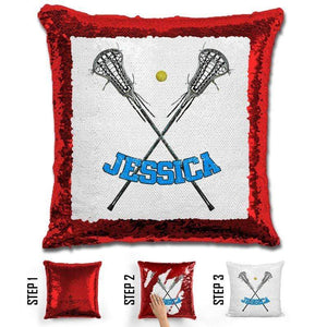 Lacrosse Personalized Magic Sequin Pillow Pillow GLAM Red Light Blue 
