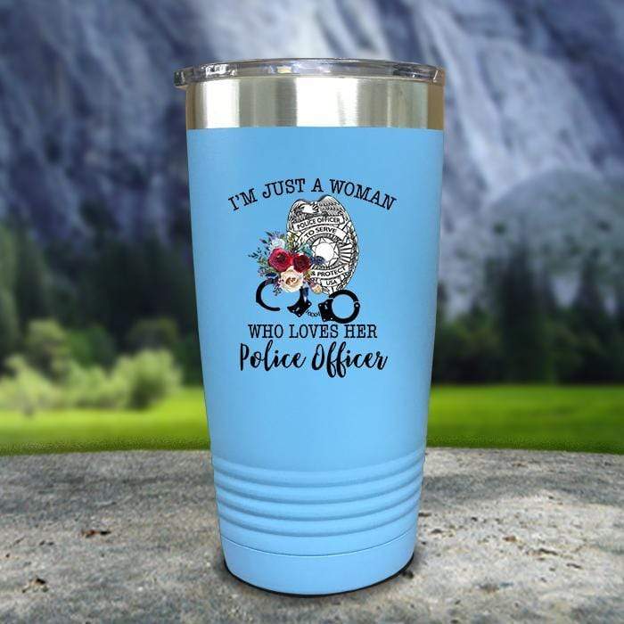 Just A Woman Who Loves Her Police Officer Color Printed Tumblers Tumbler ZLAZER 