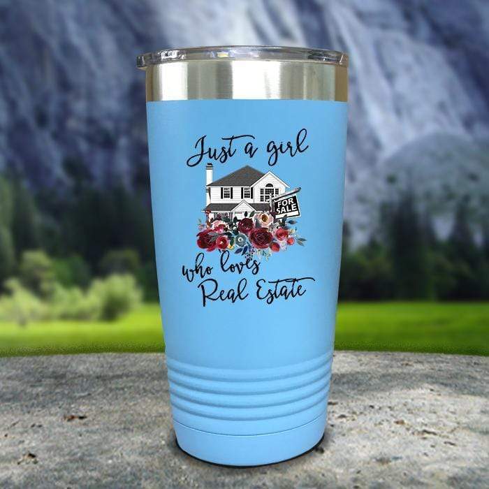 Just A Woman Who Loves Real Estate Color Printed Tumblers Tumbler ZLAZER 20oz Tumbler Light Blue 