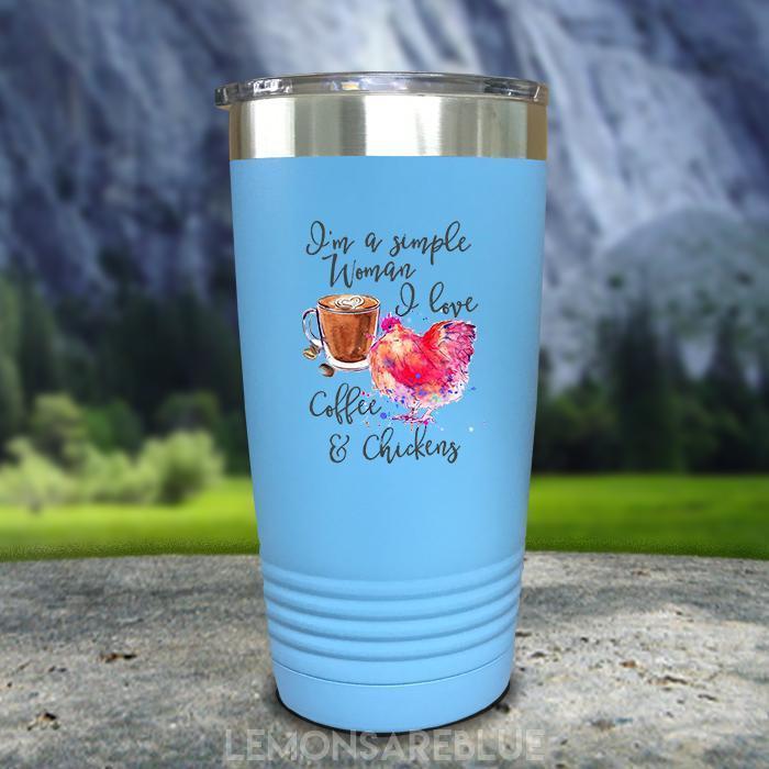 Just A Simple Woman Coffee Chickens Color Printed Tumblers Tumbler ZLAZER 20oz Tumbler Light Blue 