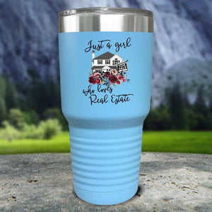 Just A Woman Who Loves Real Estate Color Printed Tumblers Tumbler Nocturnal Coatings 30oz Tumbler Light Blue 