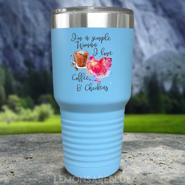 Just A Simple Woman Coffee Chickens Color Printed Tumblers Tumbler ZLAZER 30oz Tumbler Light Blue 