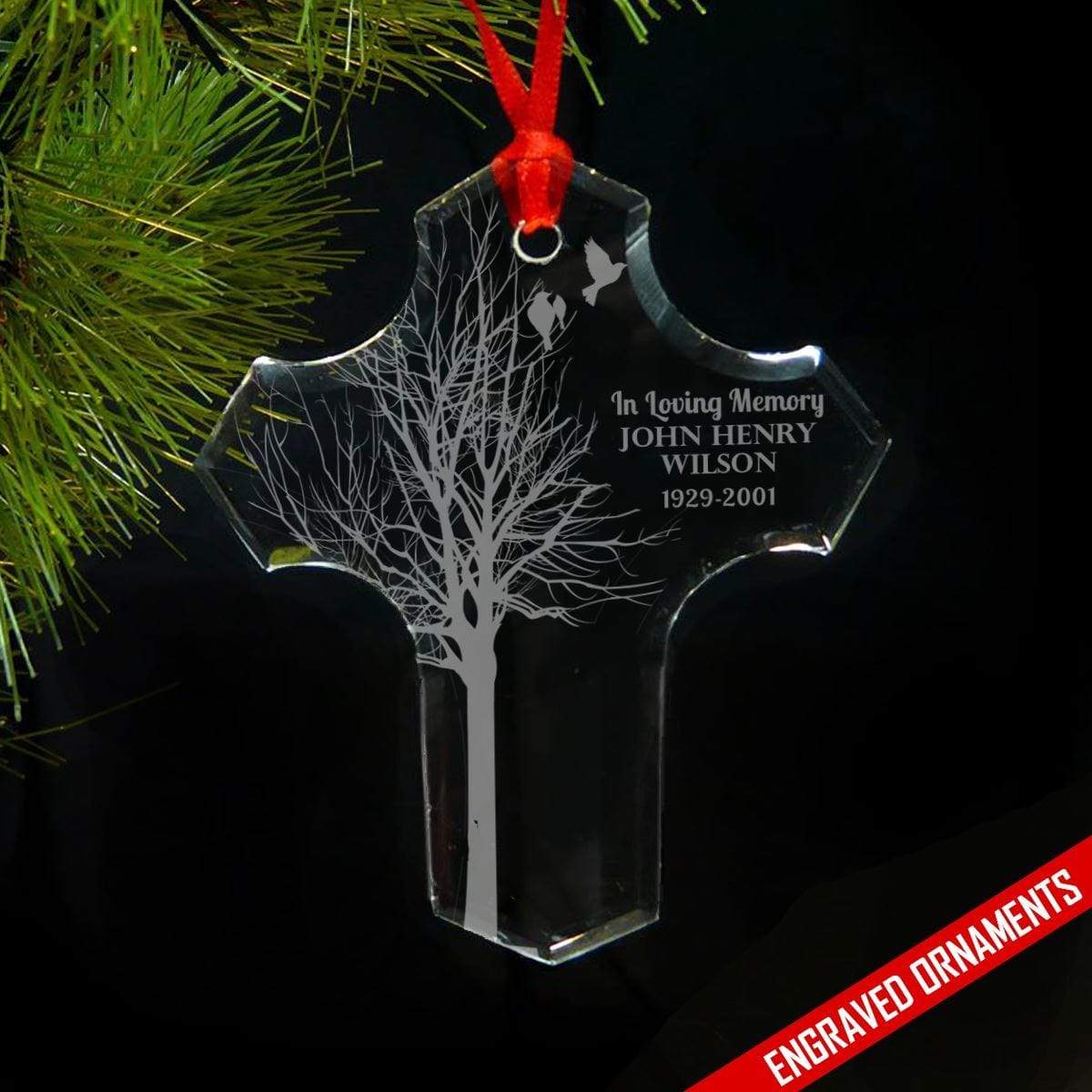 In Loving Memory Of PERSONALIZED Engraved Glass Ornament ZLAZER 