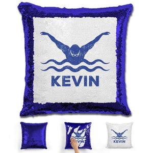 Male Swimmer Personalized Magic Sequin Pillow Pillow GLAM Blue Blue 
