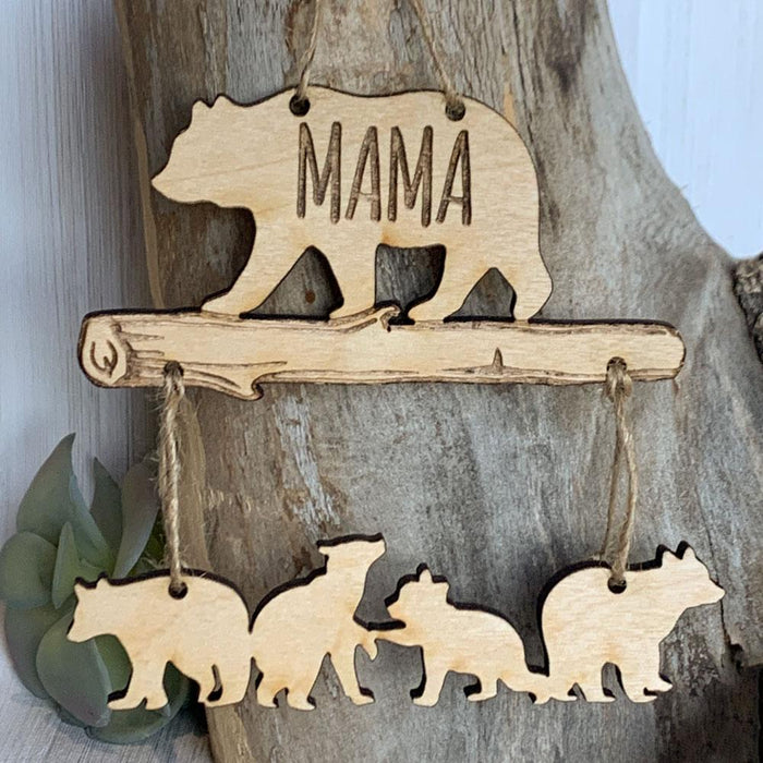 Mama Bear Custom Laser Cut Wooden Christmas Ornament for Mom