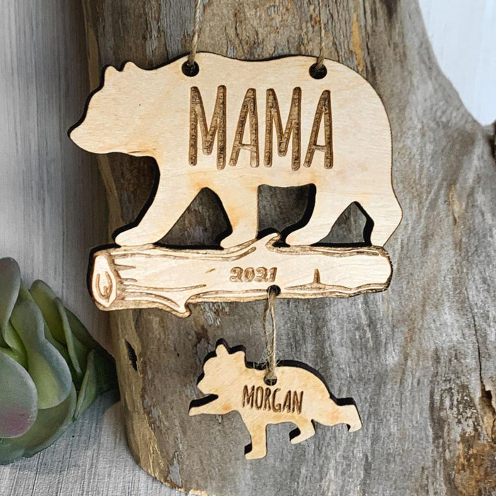 Mama Bear Custom Laser Cut Wooden Christmas Ornament for Mom