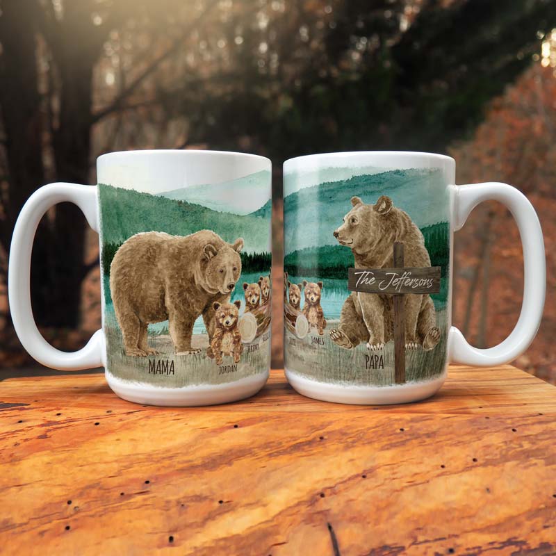 Personalized Mama Bear Mug with Papa Bear and Cubs - LemonsAreBlue