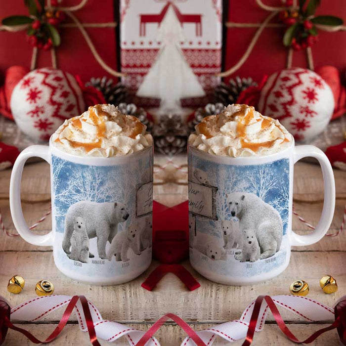 Personalized Christmas Mama Bear Mug with Papa Bear and Polar Bear Cubs