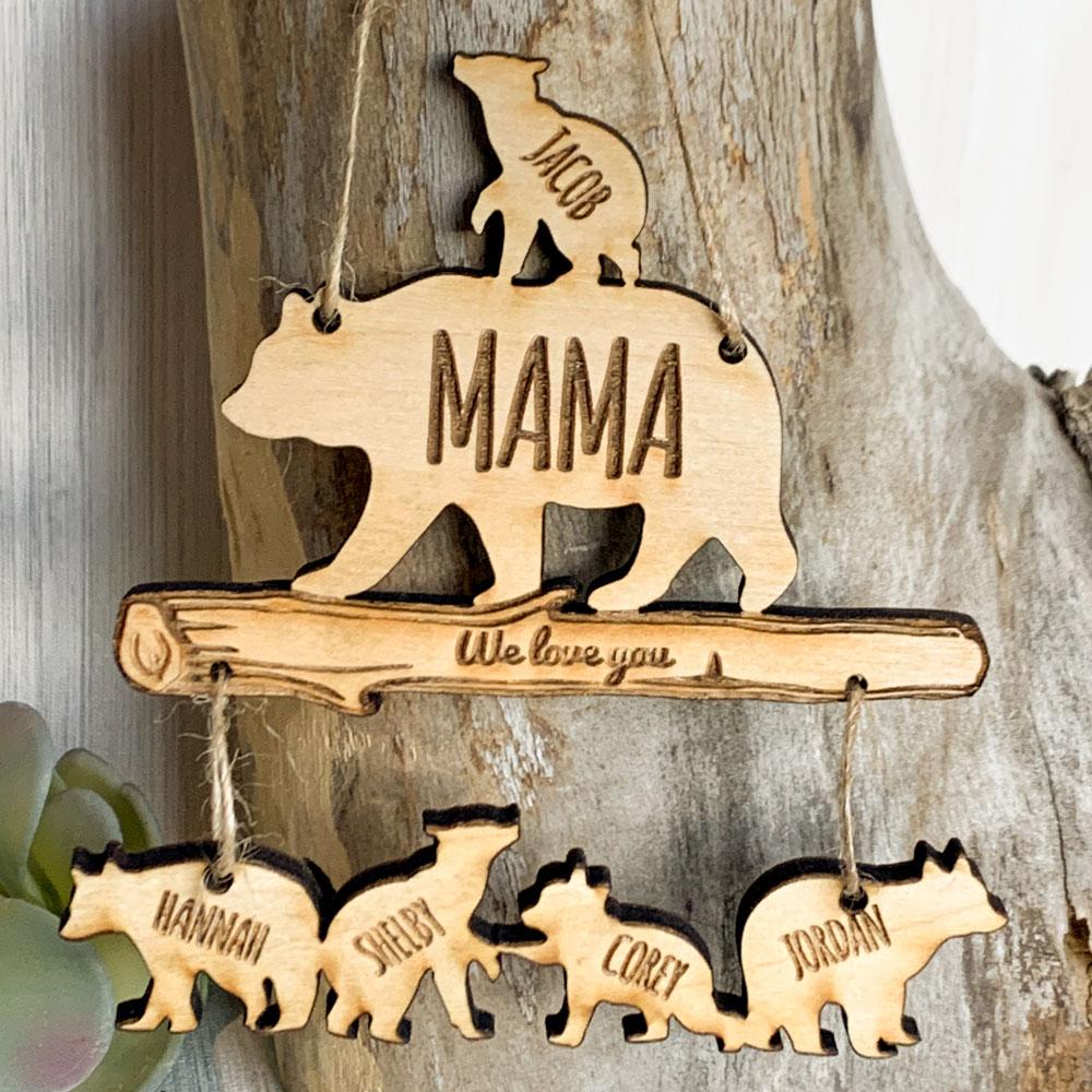 Hand Crafted Wood Bear and Cubs Ornament