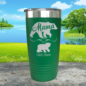 Mama Bear (CUSTOM) With Child's Name Engraved Tumblers Engraved Tumbler ZLAZER 20oz Tumbler Green 