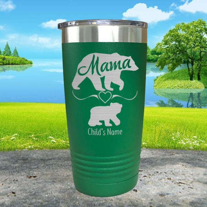 Mama Bear (CUSTOM) With Child's Name Engraved Tumblers Engraved Tumbler ZLAZER 20oz Tumbler Green 