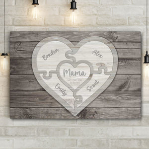Mom We Love you to Pieces Heart Puzzle Sign - Personalized Canvas Wall Art