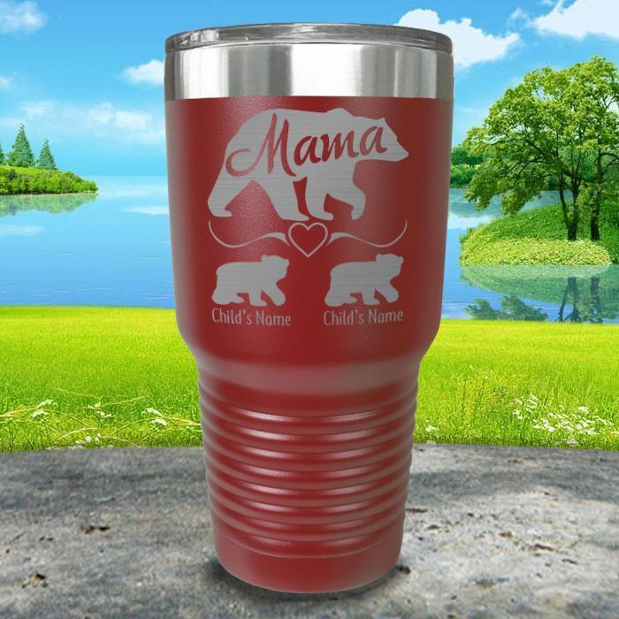 Mama Bear (CUSTOM) With Child's Name Engraved Tumblers Tumbler ZLAZER 30oz Tumbler Maroon 