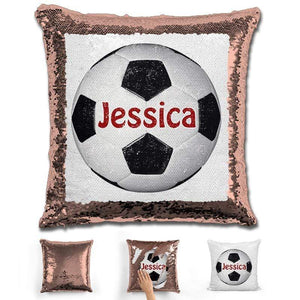 Soccer Personalized Magic Sequin Pillow Pillow GLAM Rose Gold Maroon 