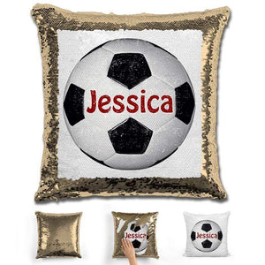 Soccer Personalized Magic Sequin Pillow Pillow GLAM Gold Maroon 