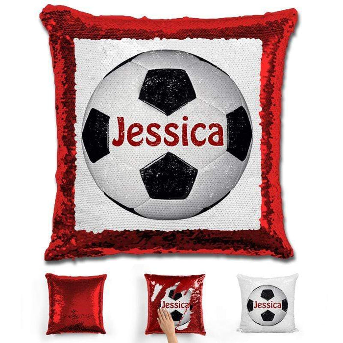 Soccer Personalized Magic Sequin Pillow Pillow GLAM Red Maroon 