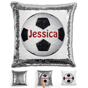 Soccer Personalized Magic Sequin Pillow Pillow GLAM Silver Maroon 