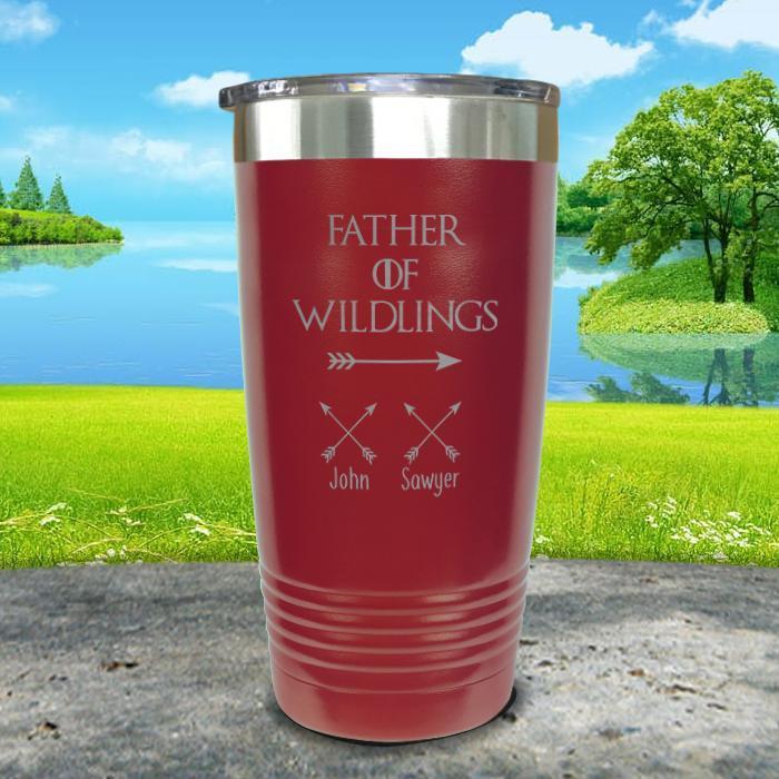 Father Of Wildlings (CUSTOM) With Child's Name Engraved Tumblers Tumbler ZLAZER 20oz Tumbler Maroon 