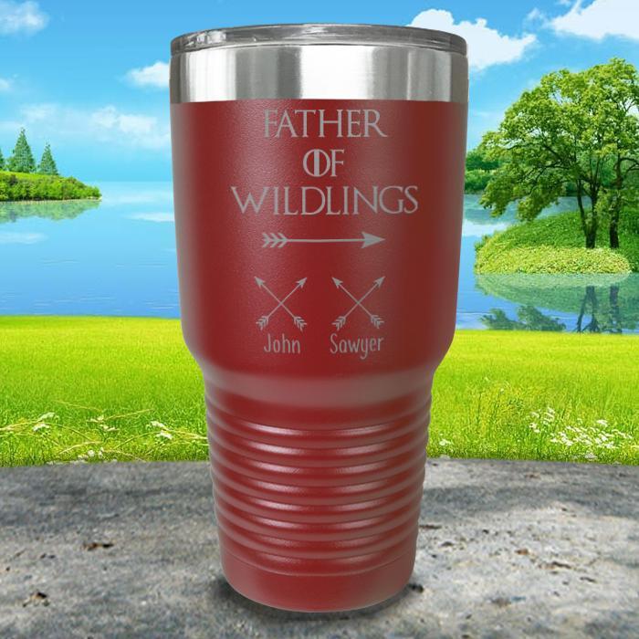 Father Of Wildlings (CUSTOM) With Child's Name Engraved Tumblers Tumbler ZLAZER 30oz Tumbler Maroon 