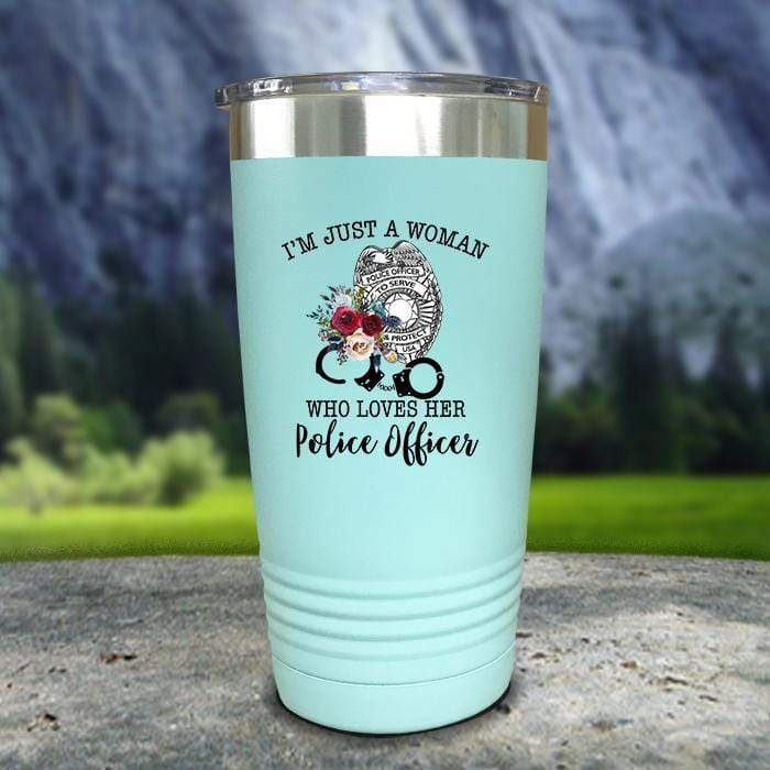 Just A Woman Who Loves Her Police Officer Color Printed Tumblers Tumbler ZLAZER 