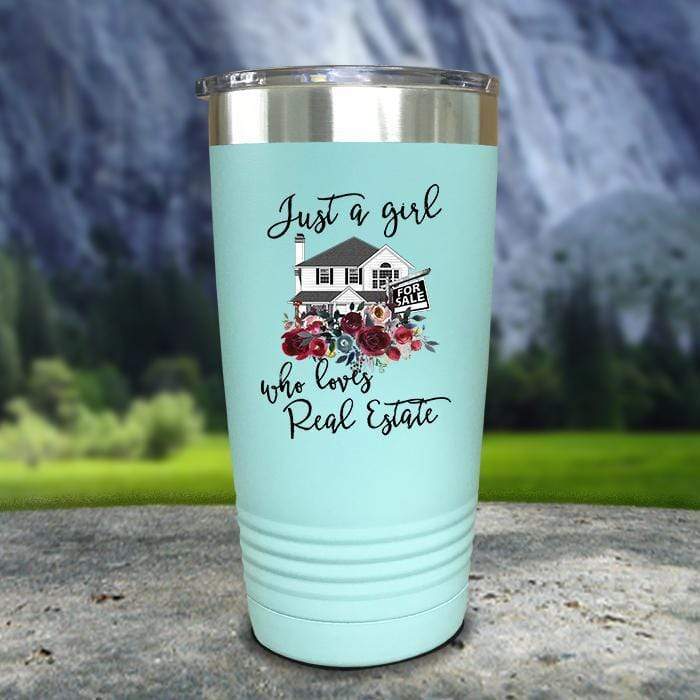 Just A Woman Who Loves Real Estate Color Printed Tumblers Tumbler ZLAZER 20oz Tumbler Mint 